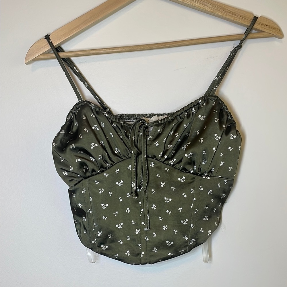 Pacsun L.A. Hearts Floral Satin Green Wired Women's Top